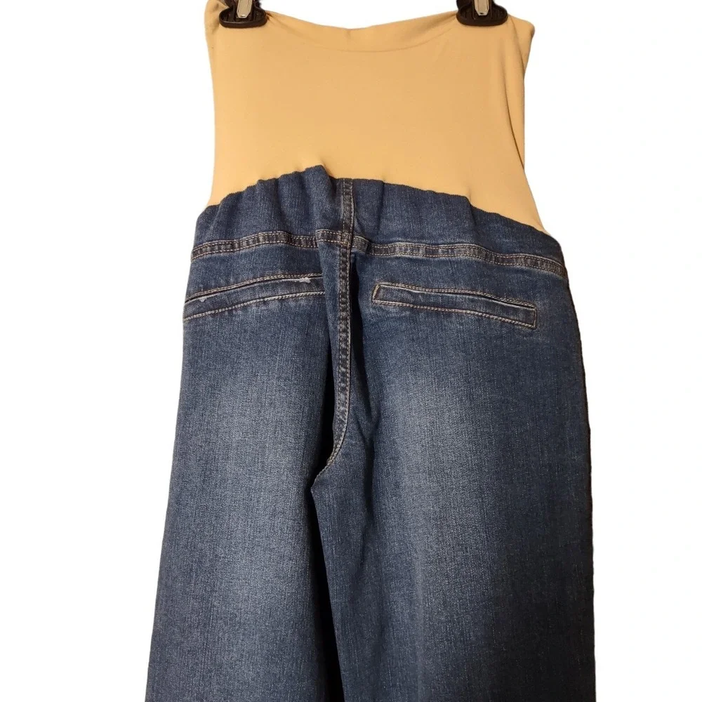 Luxe Essentials Denim Maternity Wide Leg Jeans Blue Stretch Belly Size 28 Womens